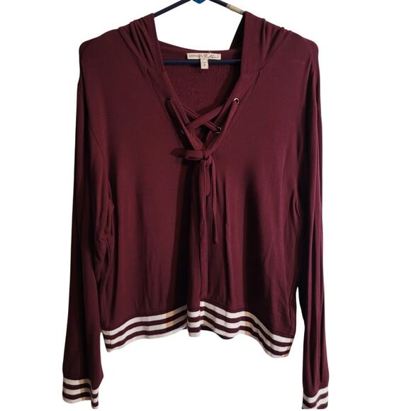 Express One Eleven Burgundy Cropped Hoodie Sweatshirt Sz Small Sporty Athleisure - Picture 8 of 10
